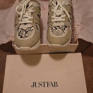 JustFab Taupe and Snake Pattern Sneakers